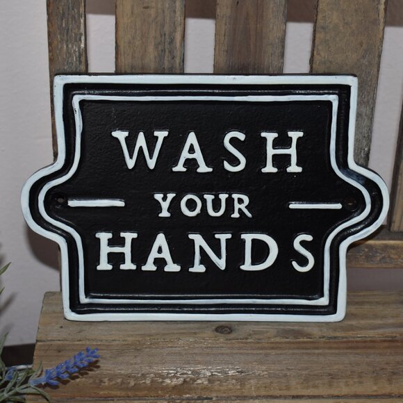 Hearth & Hand Other - Hearth & Hand Magnolia Wash Your Hands Black White Metal Sign Farmhouse Decor